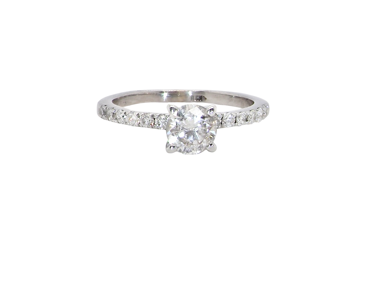 A stunning 14-carat white gold* solitaire ring featuring a brilliant-cut white diamond.