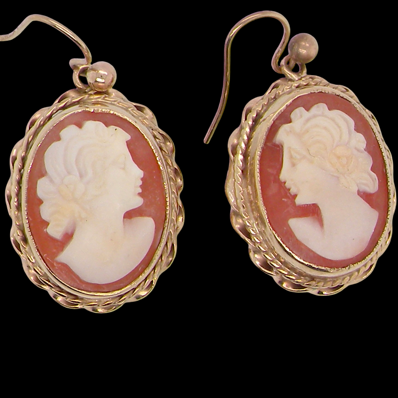 A stunning pair of cameo drop earrings.