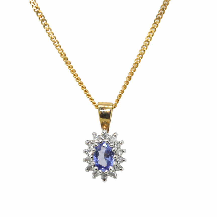 A tanzanite and diamond cluster pendant