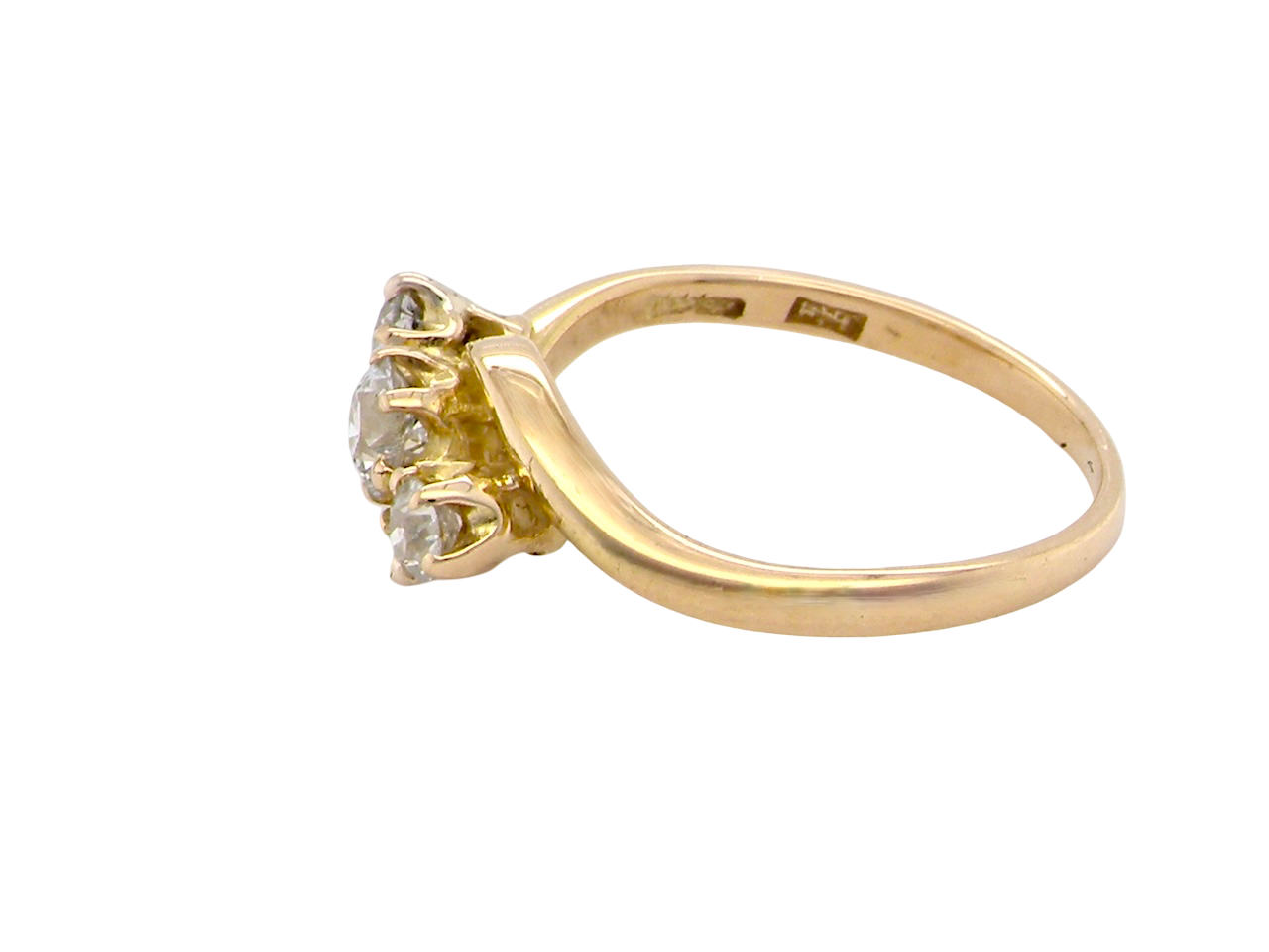 A three stone Diamond Cross Over ring