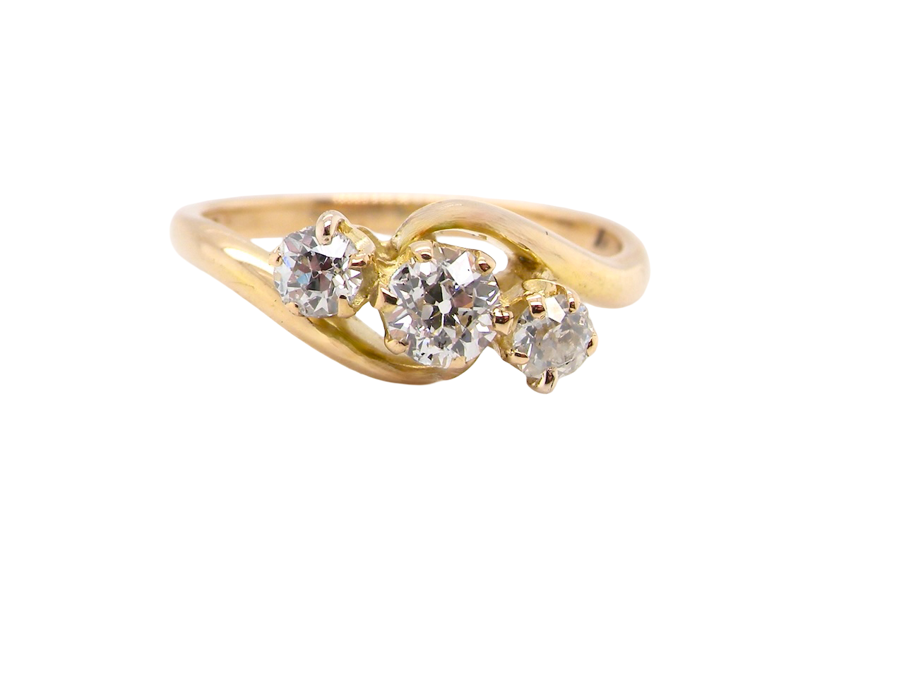 A three stone Diamond Cross Over ring