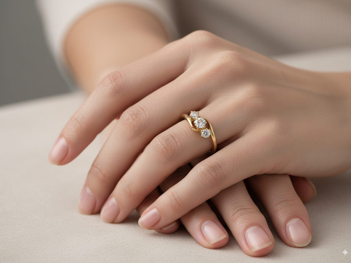A three stone Diamond Cross Over ring