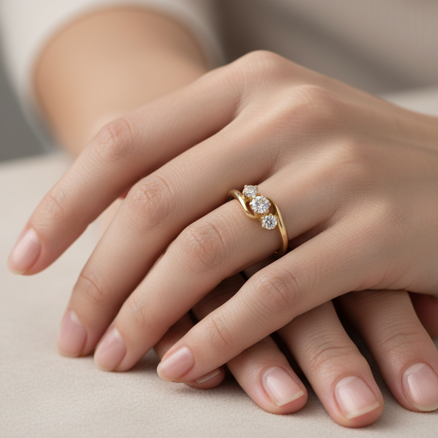 A three stone Diamond Cross Over ring