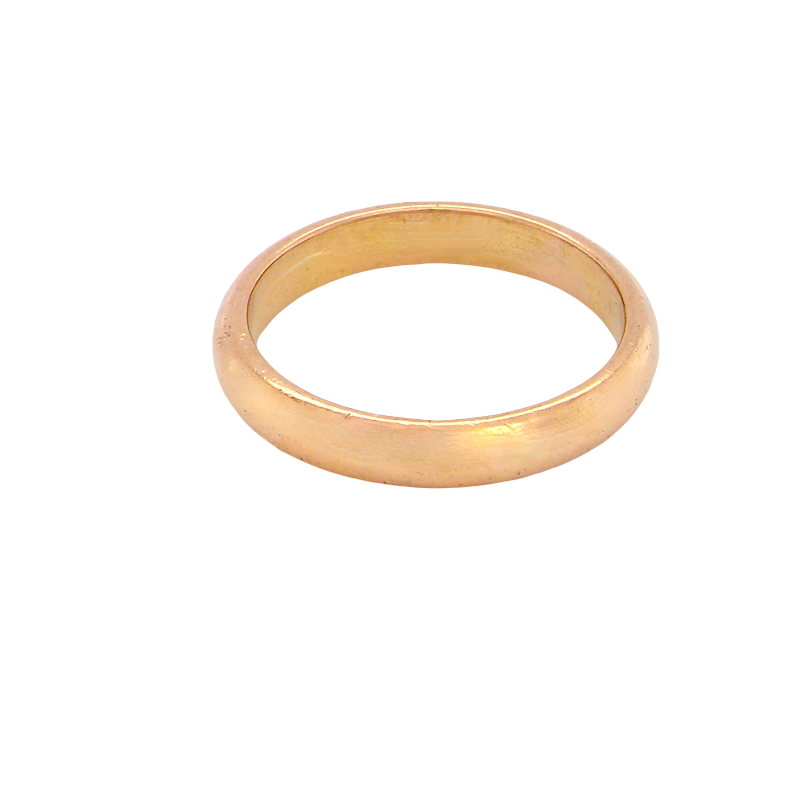 A simple, polished gold band ring with a smooth, matte-textured finish, shown on a plain white background.