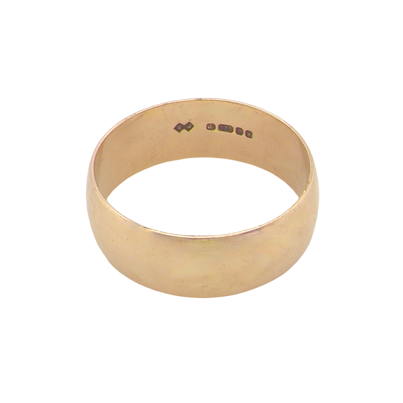 A traditional wedding ring. 9 carat gold and suitable as a ring for a man. Width 7.5mm, D shape profile.
