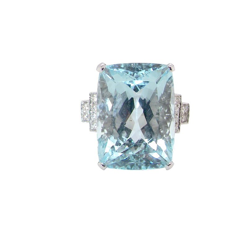 A truly spectacular vintage statement ring, centred with an impressive rectangular-cut aquamarine of exceptional proportions. Measuring approximately 18 x 13mm with a depth of 11mm, the aquamarine is estimated to weigh around 18 carats