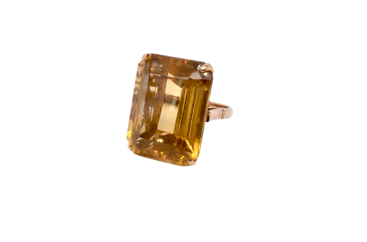 A very large yellow quartz dress ring