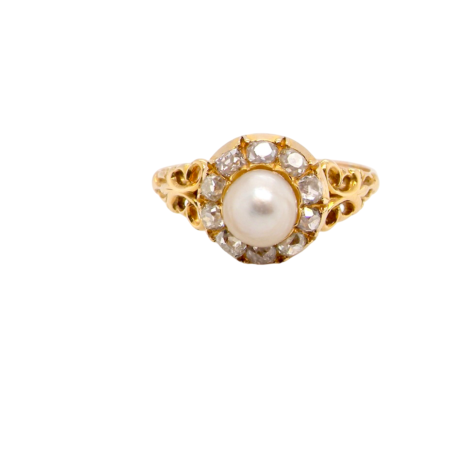 A very pretty cluster ring set with a central cultured pearl
