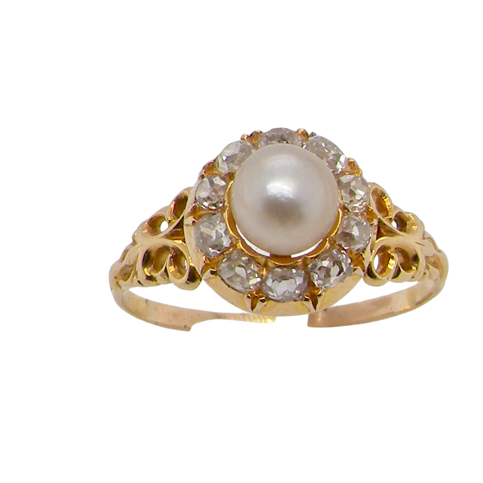 A very pretty cluster ring set with a cultured pearl