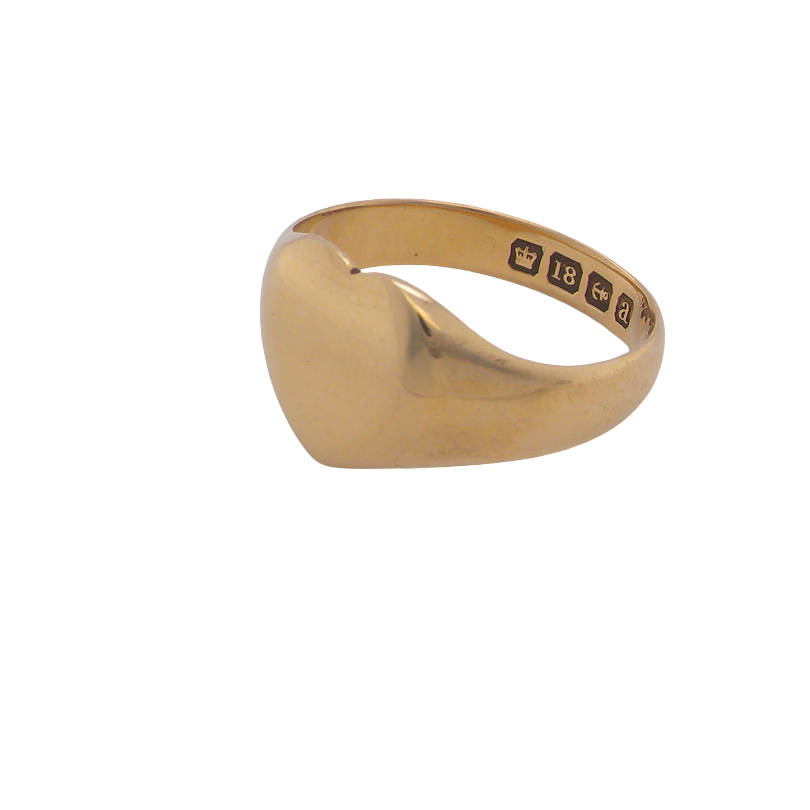A very unusual signet ring, hallmarked in Birmingham in 1900.
The head is heart shaped and measures 11x10mm.