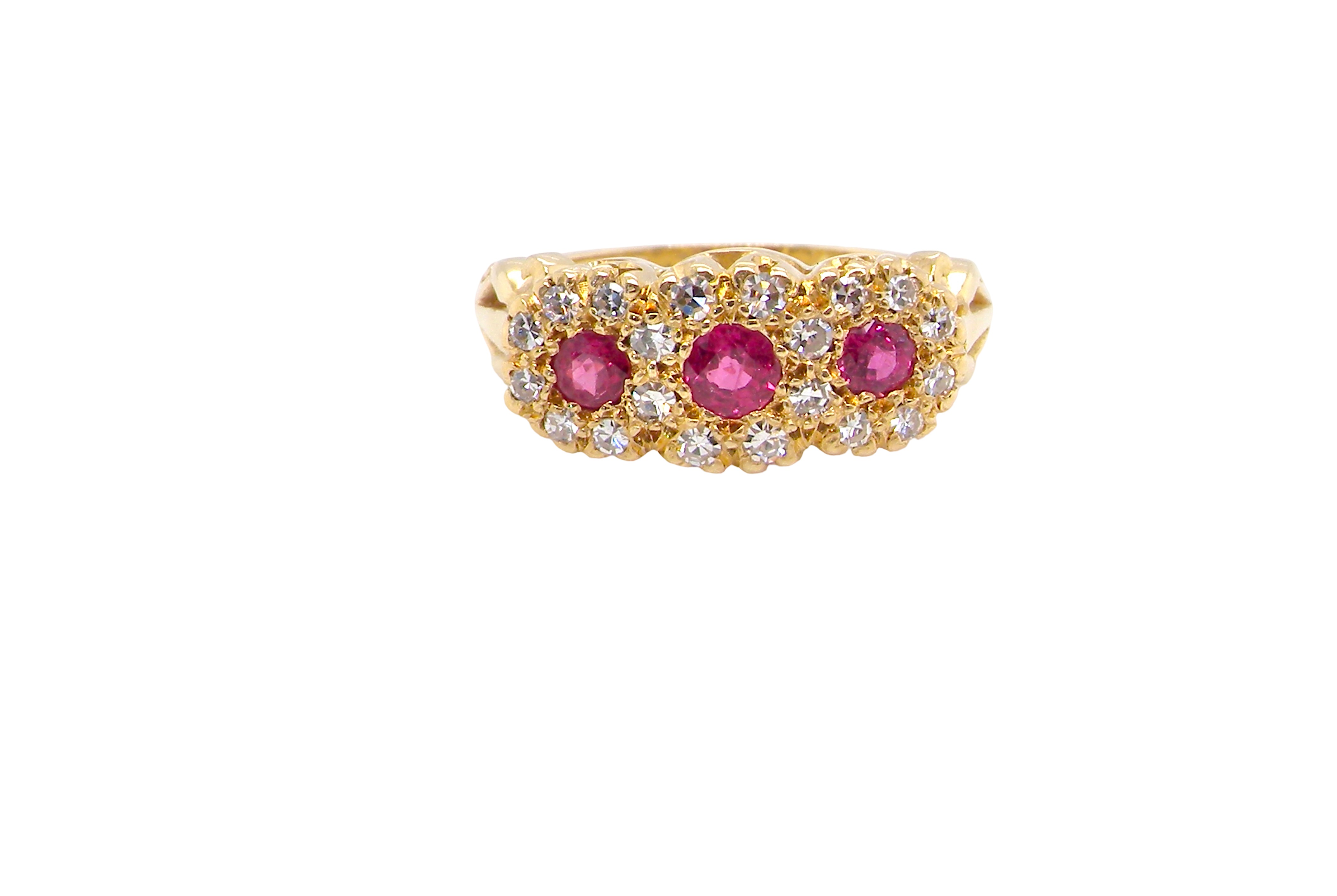 A vintage Ruby and Diamond three cluster ring