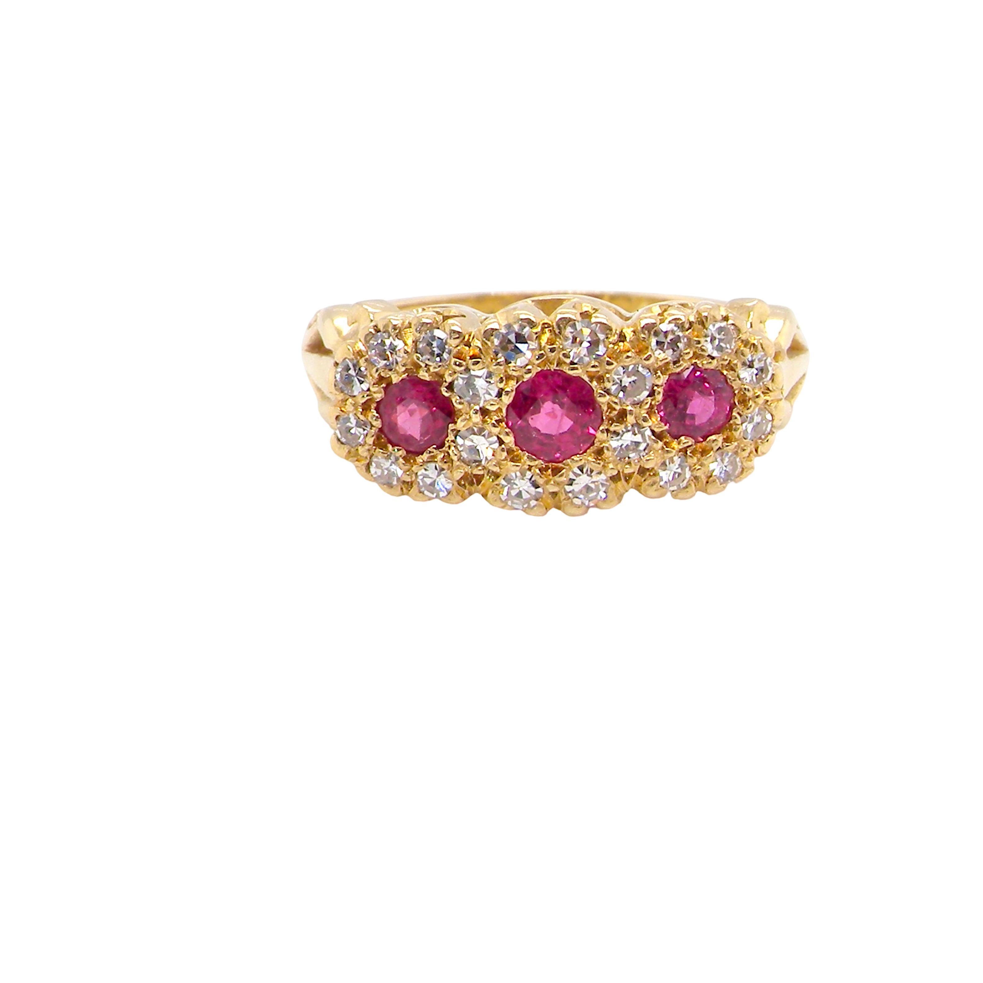 A vintage Ruby and Diamond three cluster ring