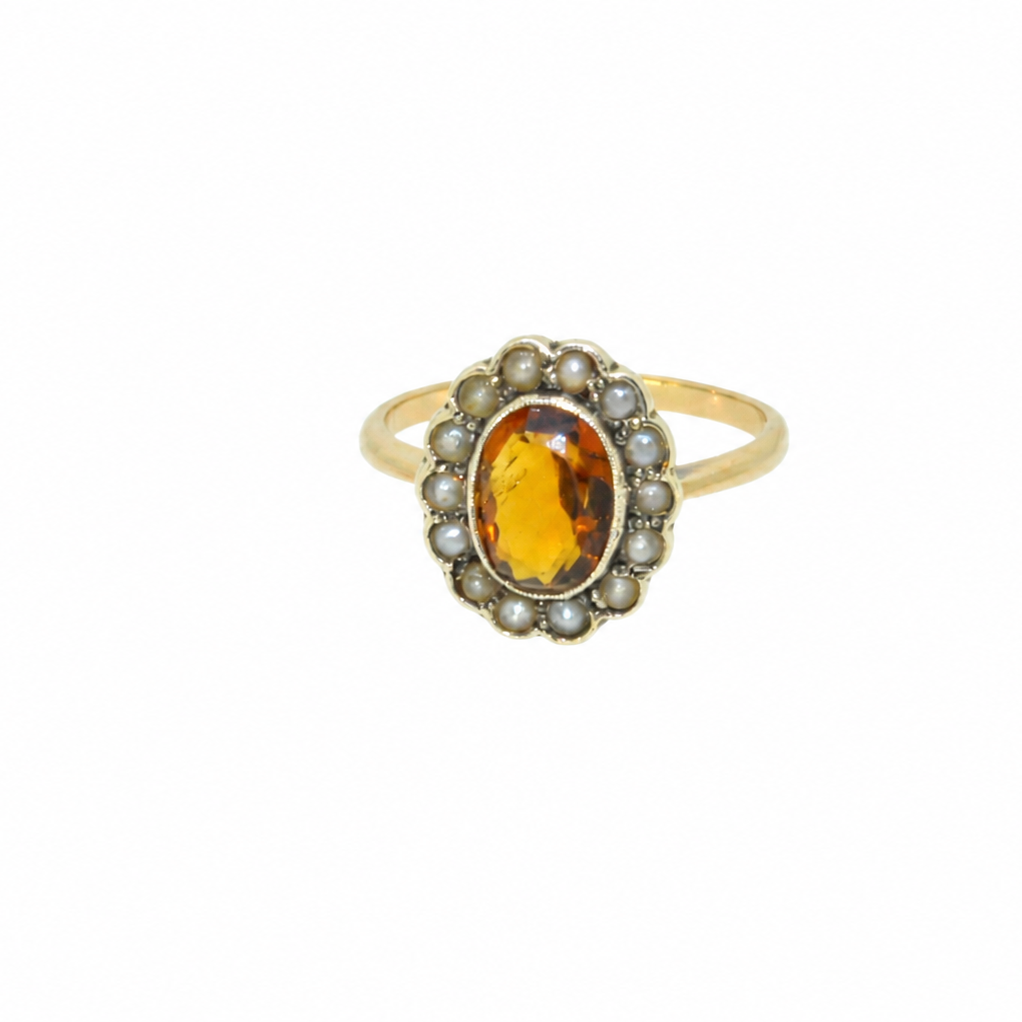 A vintage citrine and diamond cluster
