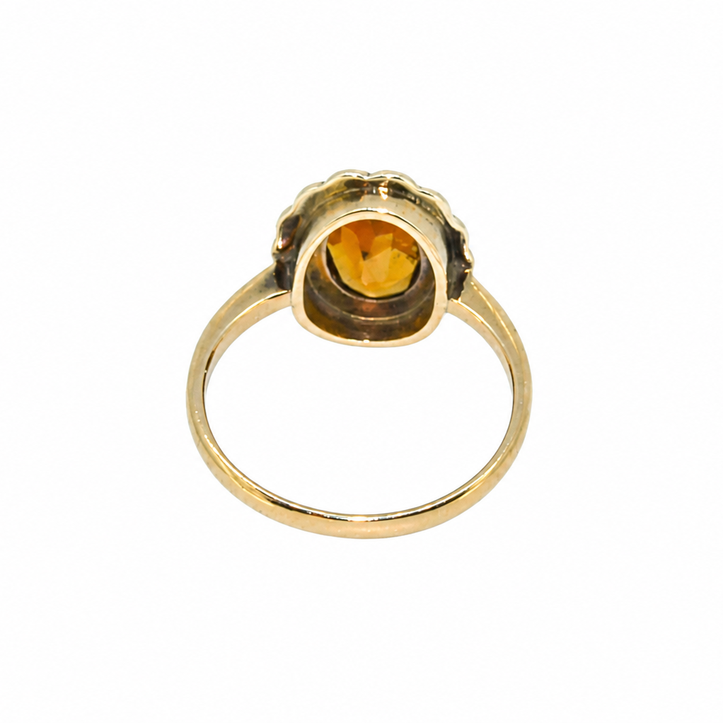 A vintage citrine and diamond cluster rear view