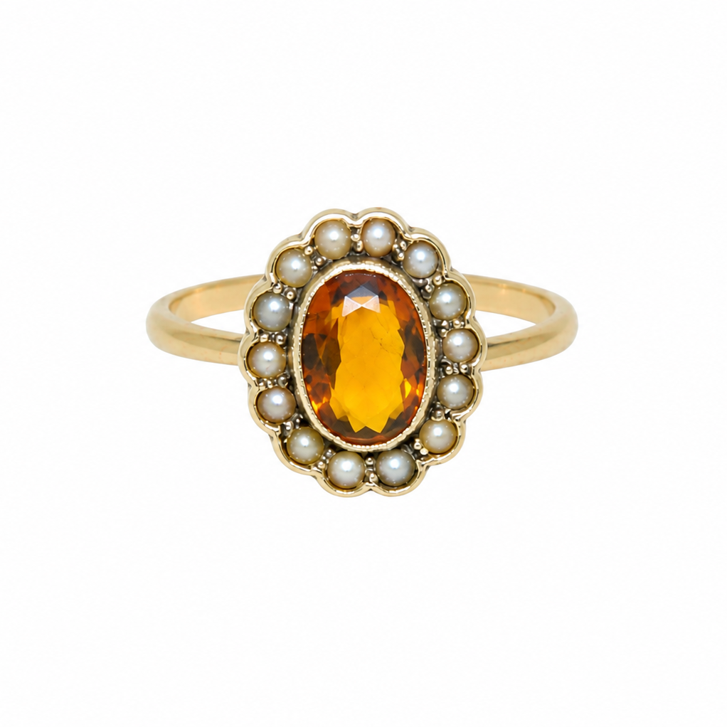 A vintage citrine and diamond ring
