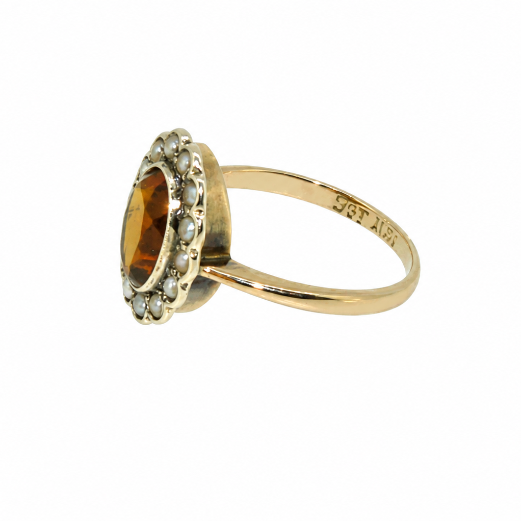 A vintage citrine and diamond ring side view
