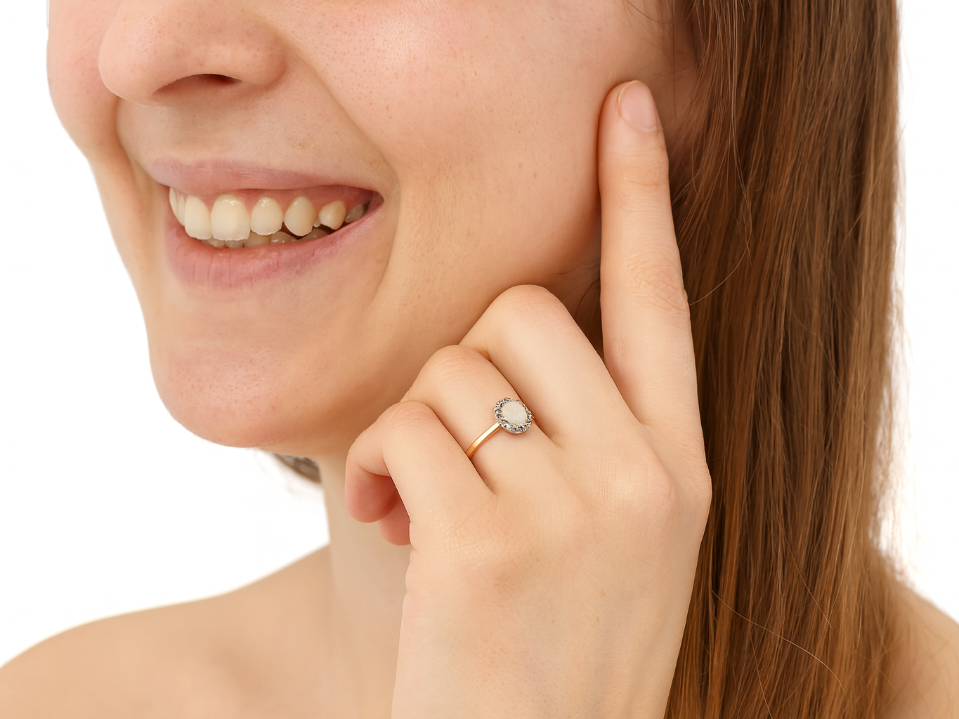 model A vintage cluster ring set with an oval cabouchon cut opal