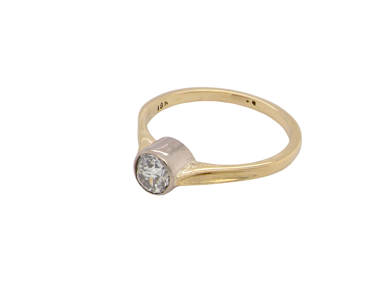 Gold ring with a diamond on a white background