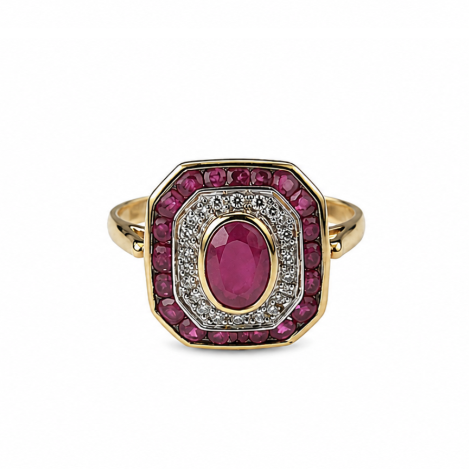 A ruby nd diamond cluster ring