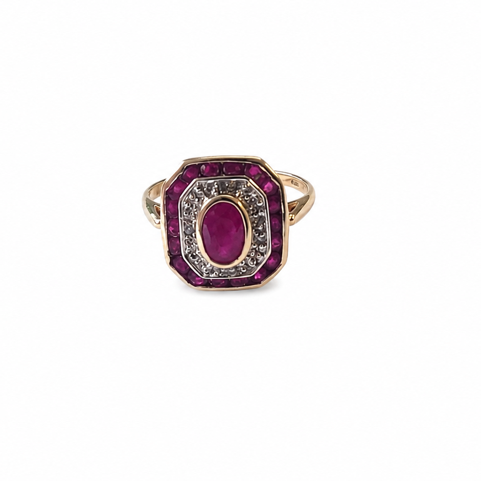 Vintage ruby diamond panel ring