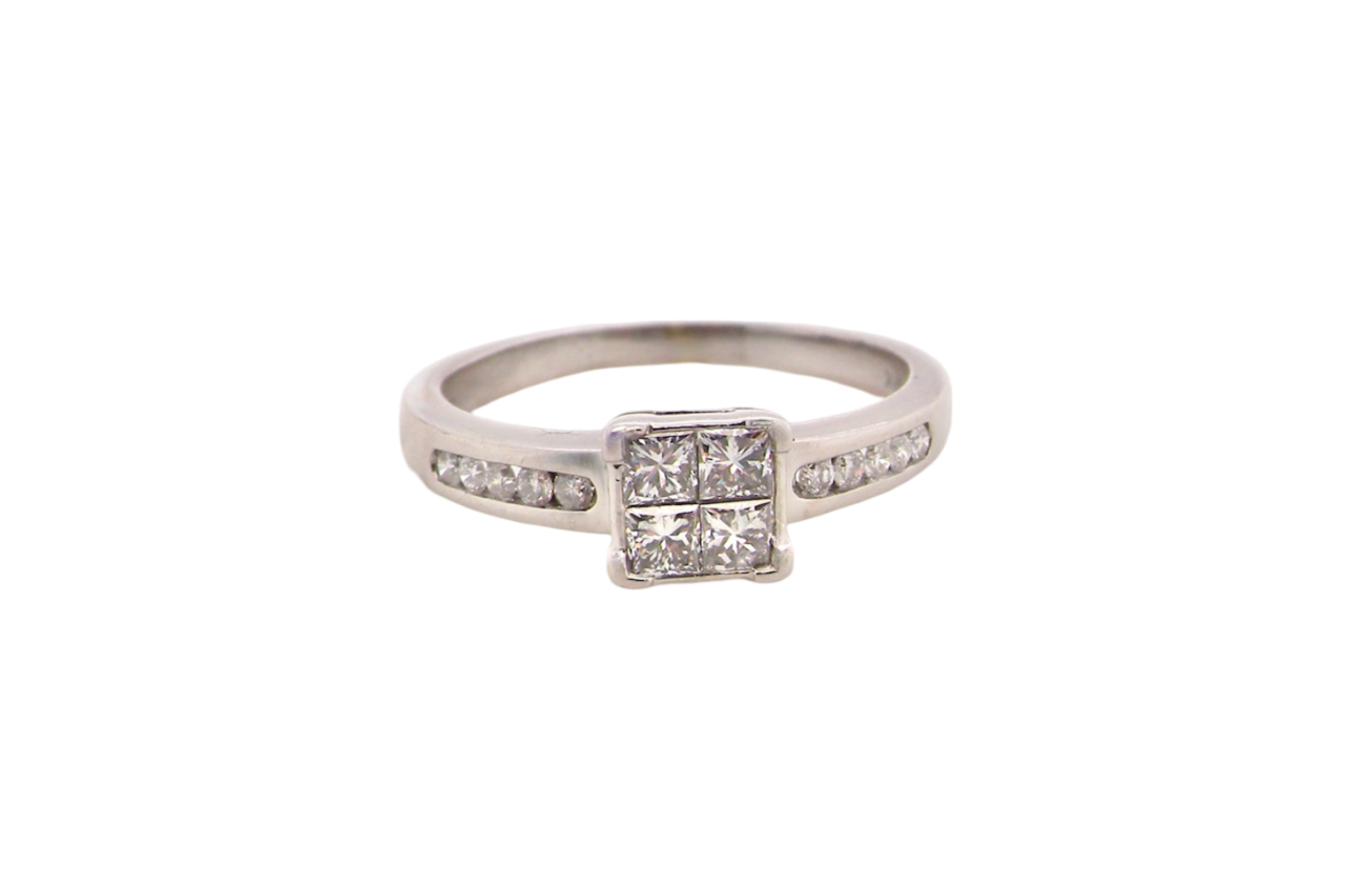 A white gold princess cut diamond ring