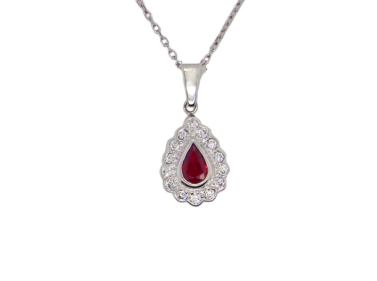 An 18 Carat White Gold Ruby and Diamond Pendant