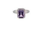 An Amethyst and Diamond rectangular cluster ring