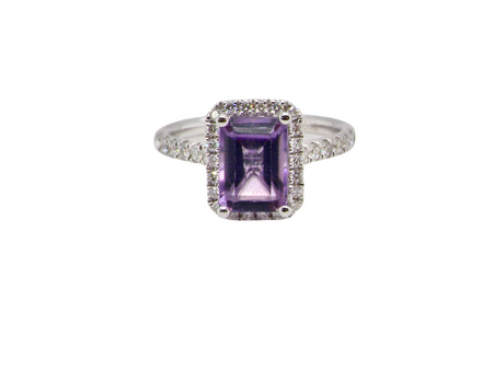 An Amethyst and Diamond rectangular cluster ring