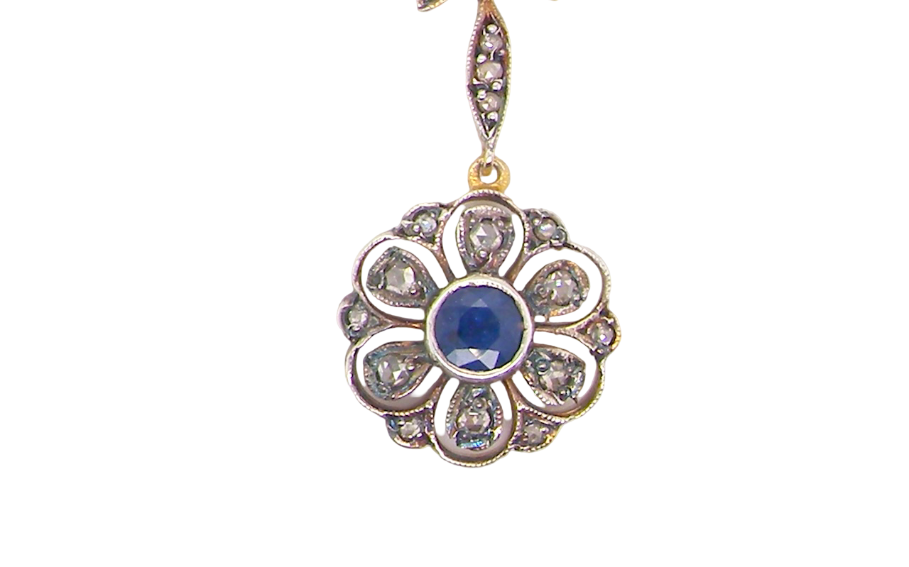 An Antique Edwardian Sapphire & Diamond Pendant