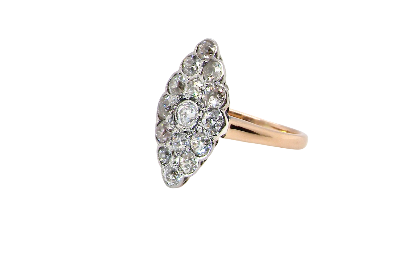 An Antique Marquise shaped Diamond Cluster Ring
