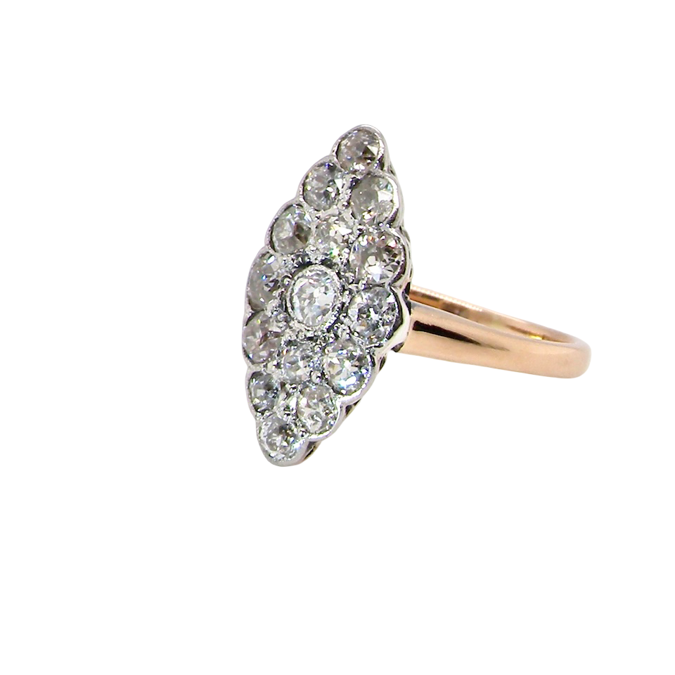 An Antique Marquise shaped Diamond Cluster Ring