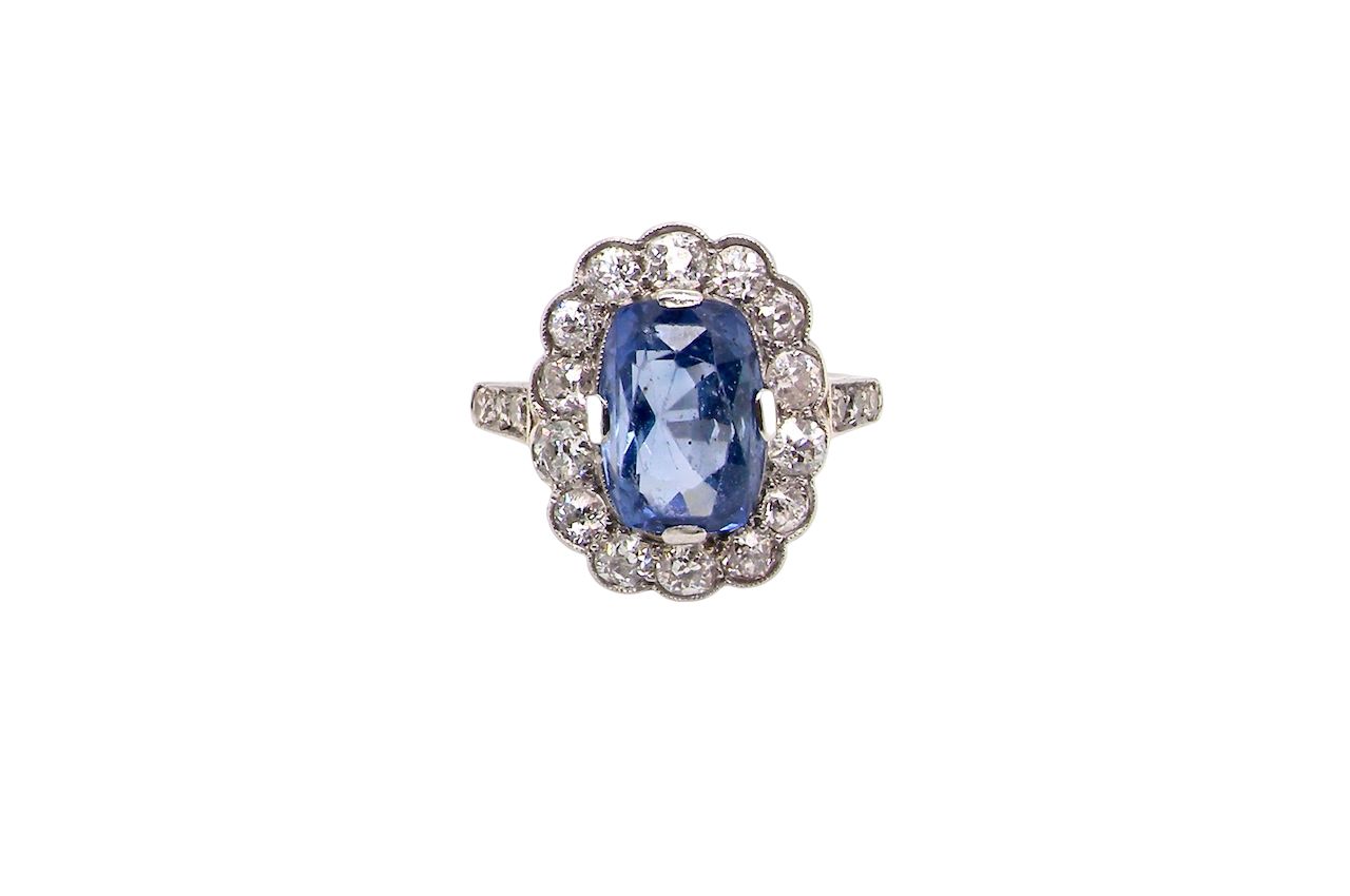 An Art Deco Sapphire and Diamond cluster ring