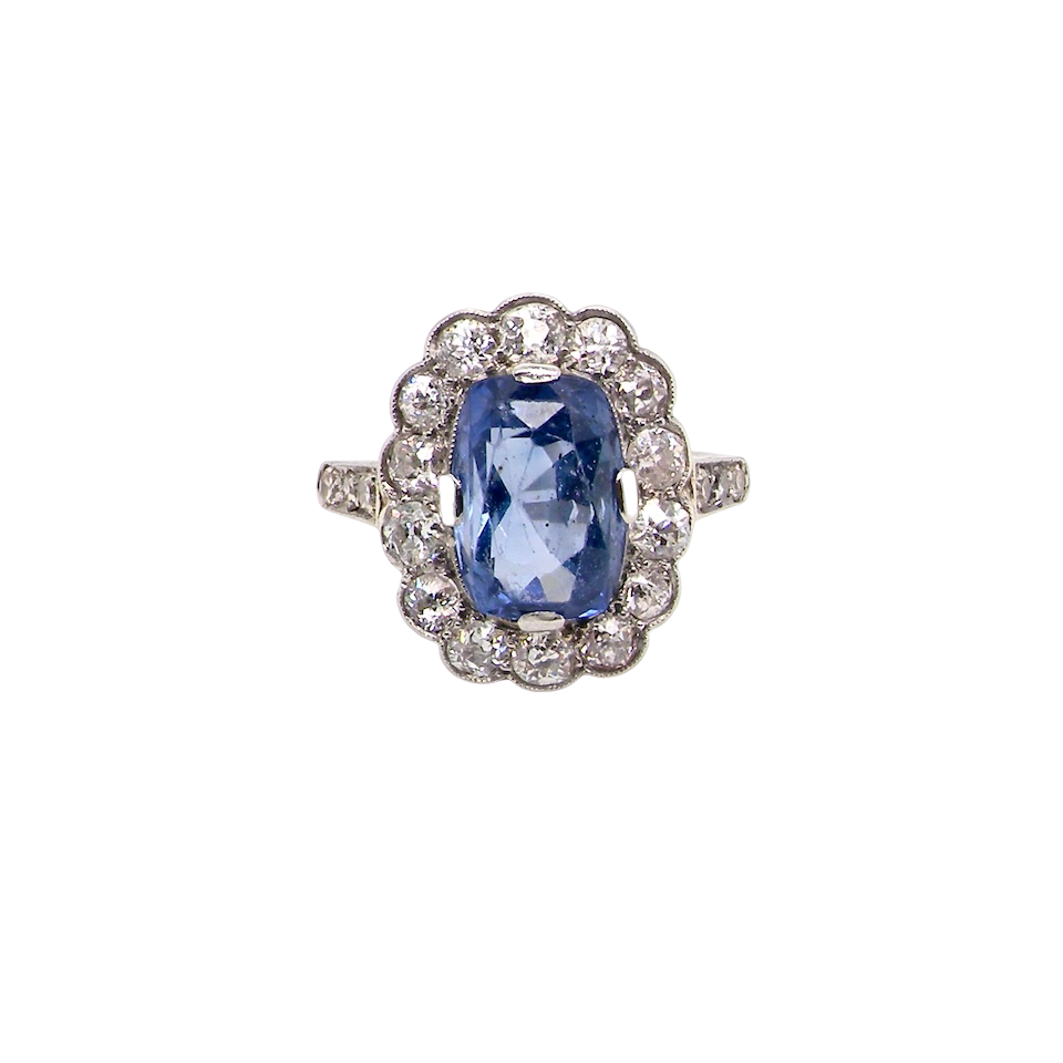 An Art Deco Sapphire and Diamond cluster ring