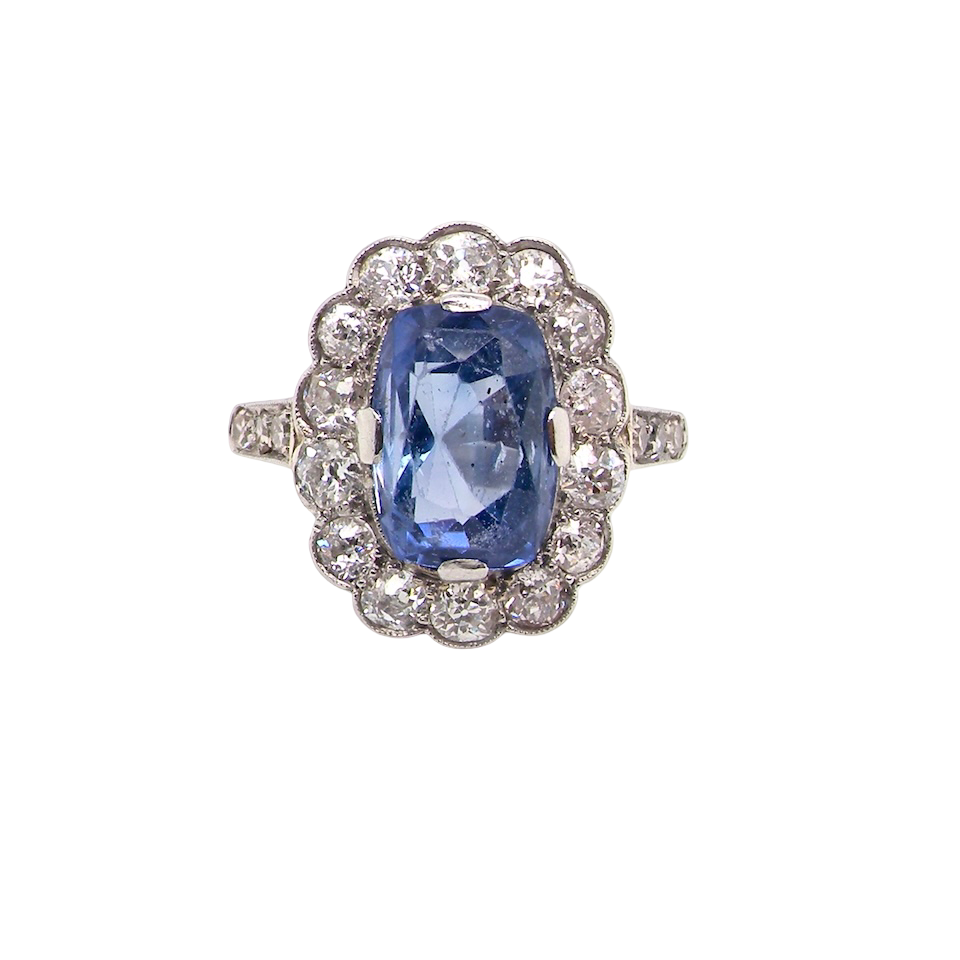 An Art Deco Sapphire and Diamond cluster ring