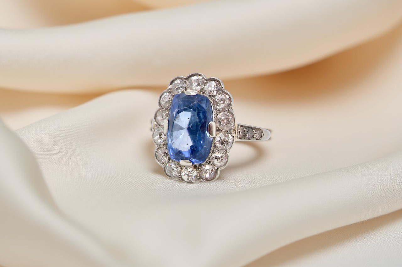 An Art Deco Sapphire and Diamond cluster ring