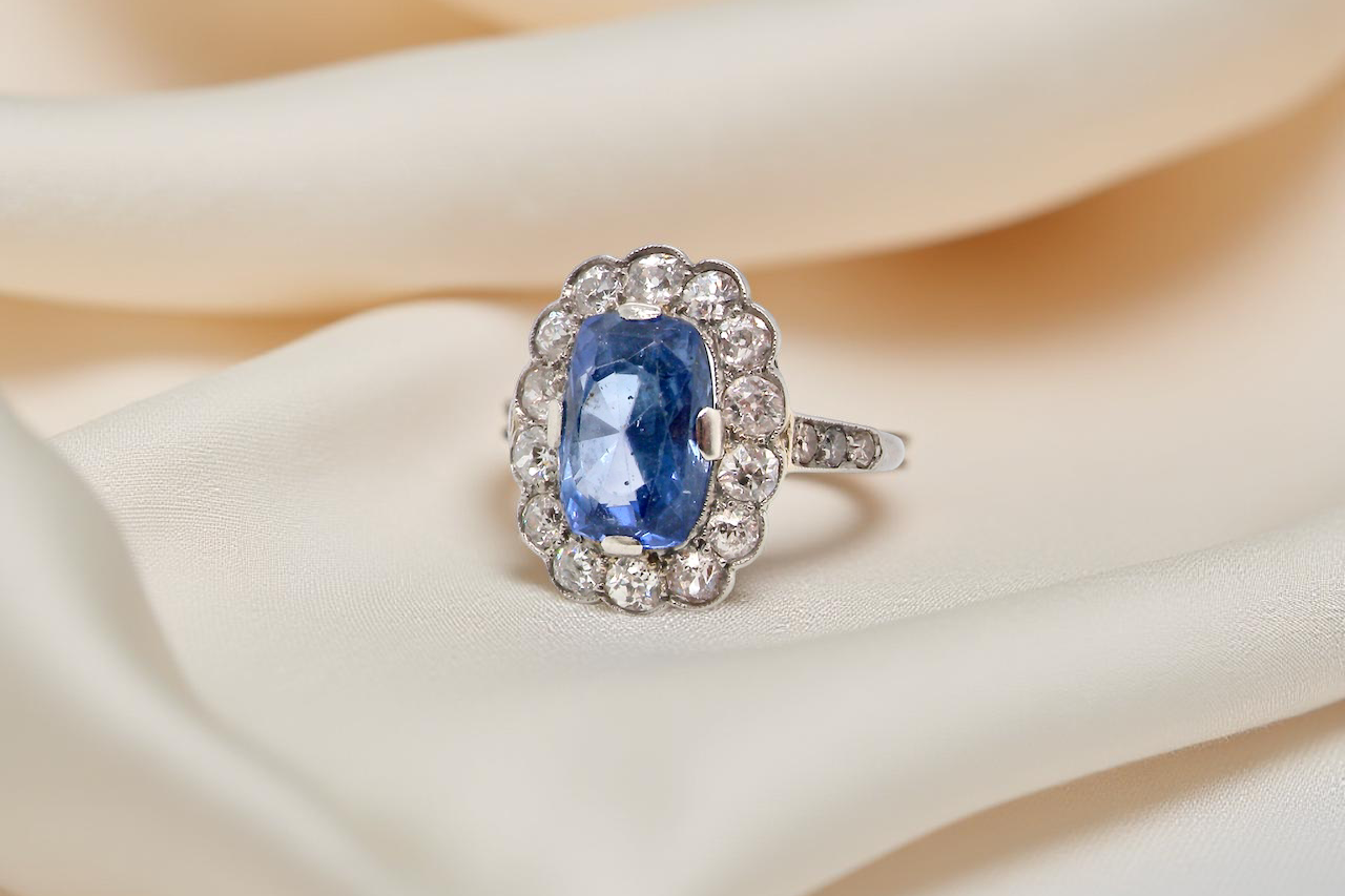 An Art Deco Sapphire and Diamond cluster ring