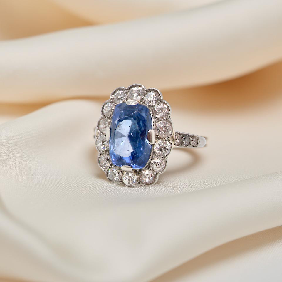An Art Deco Sapphire and Diamond cluster ring