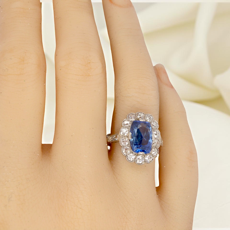 An Art Deco Sapphire and Diamond cluster ring