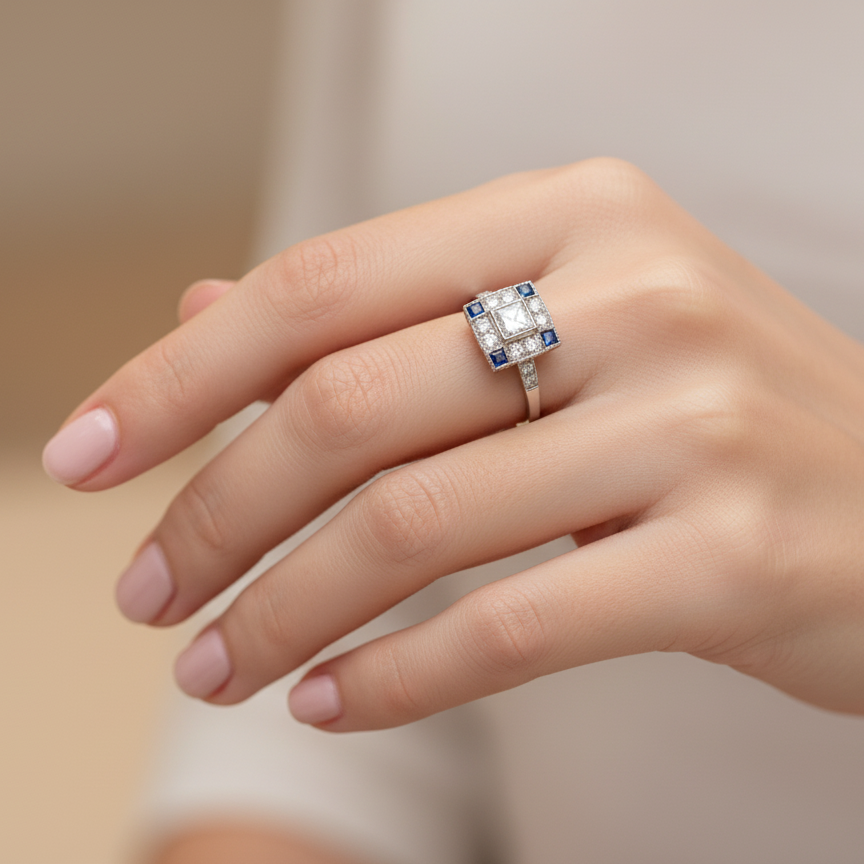 An Art Deco Style Platinum Cluster Ring