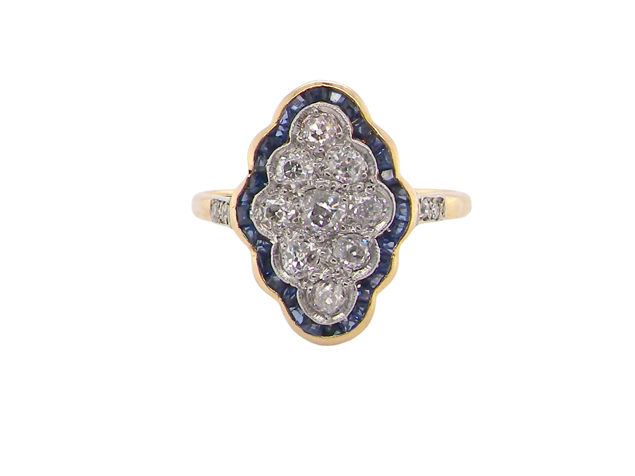 An Art Deco sapphire and diamond cluster ring