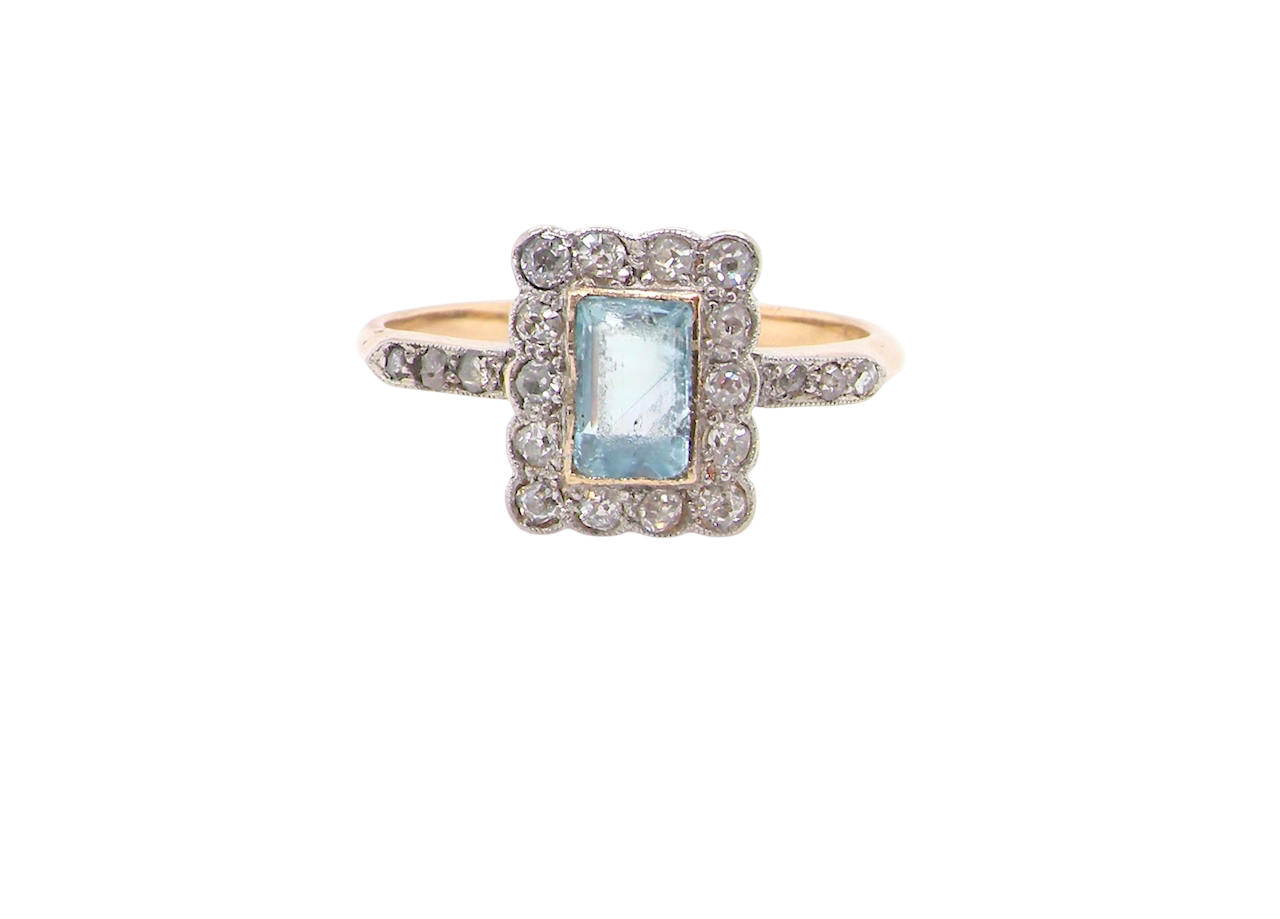 An Early 20th Century Aquamarine and Diamond Cluster Ring