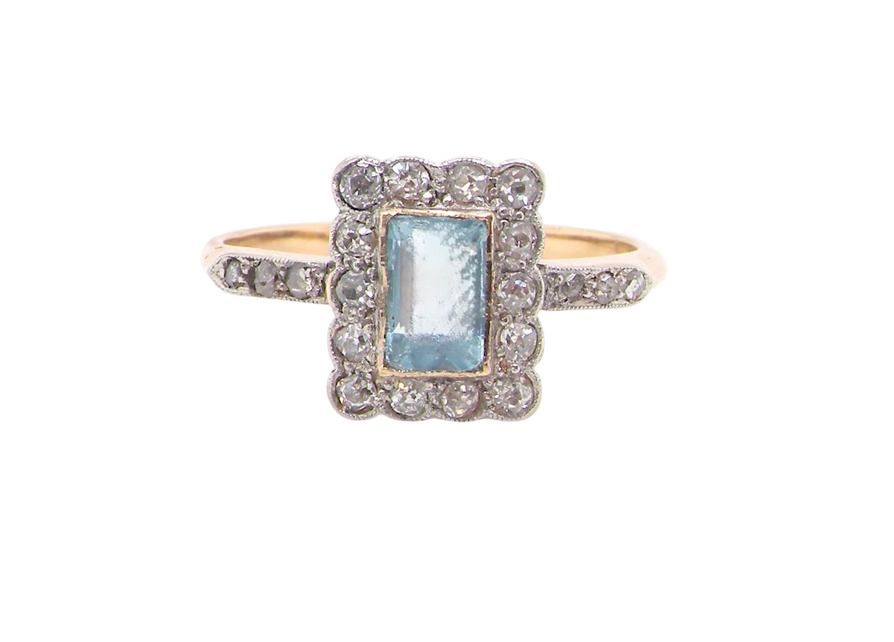 A Vintage Aquamarine and Diamond Cluster Ring