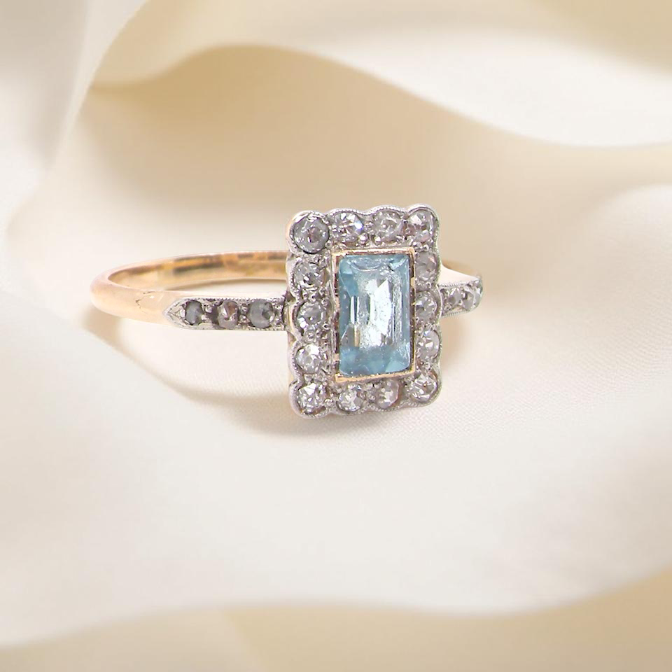 An Early 20th Century Aquamarine and Diamond Engagement Ring