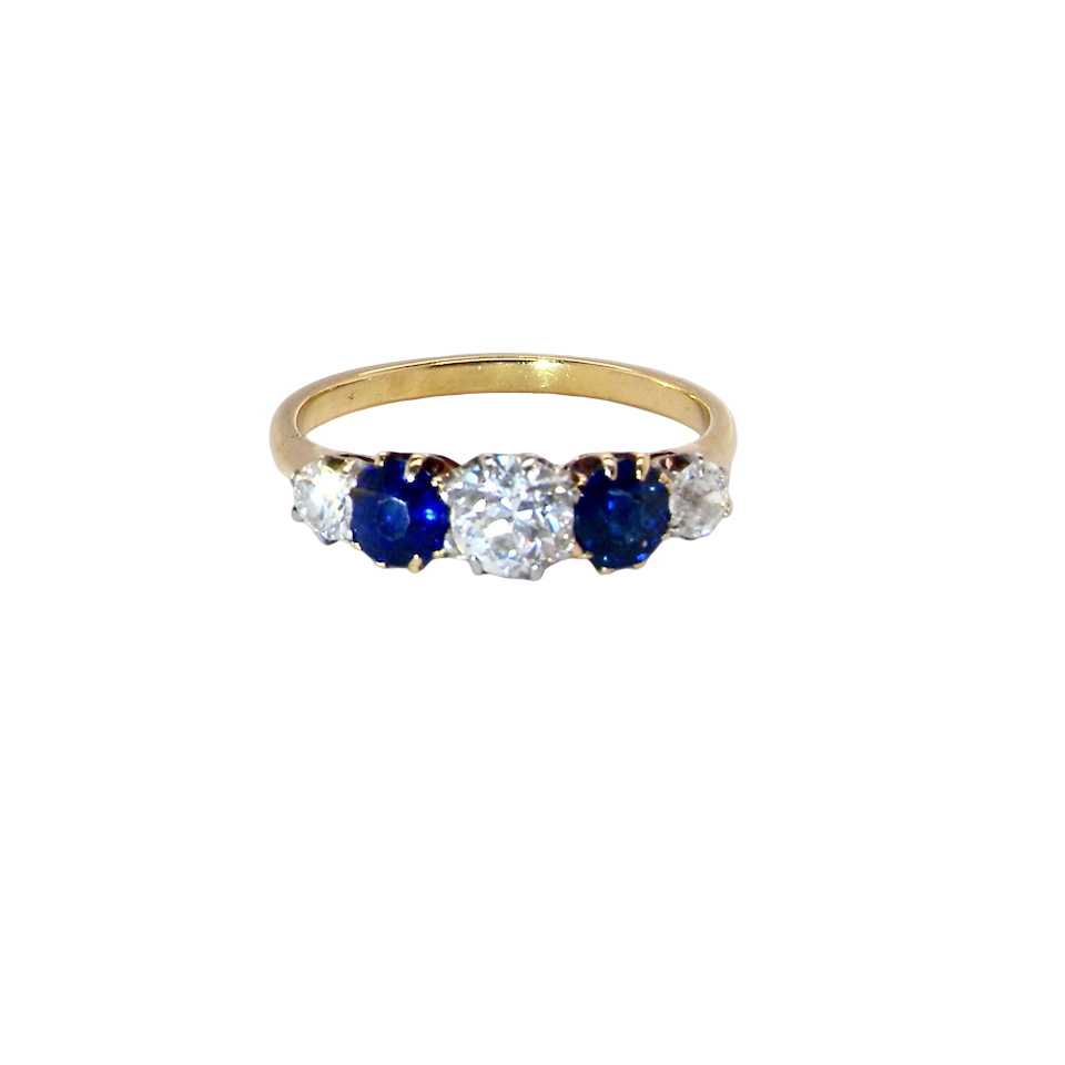An Early 20th Century Five-Stone Diamond and Sapphire Ring