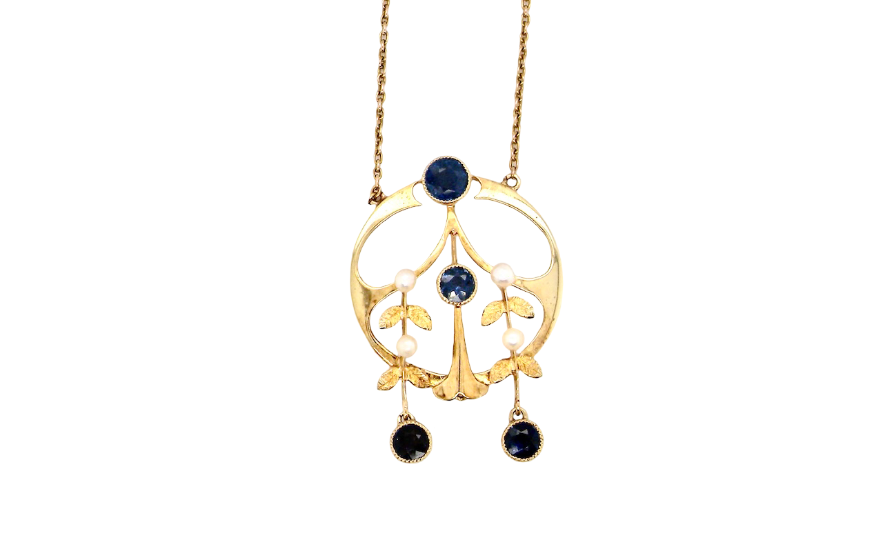 An Edwardian Sapphire and Seed Pearl Pendant