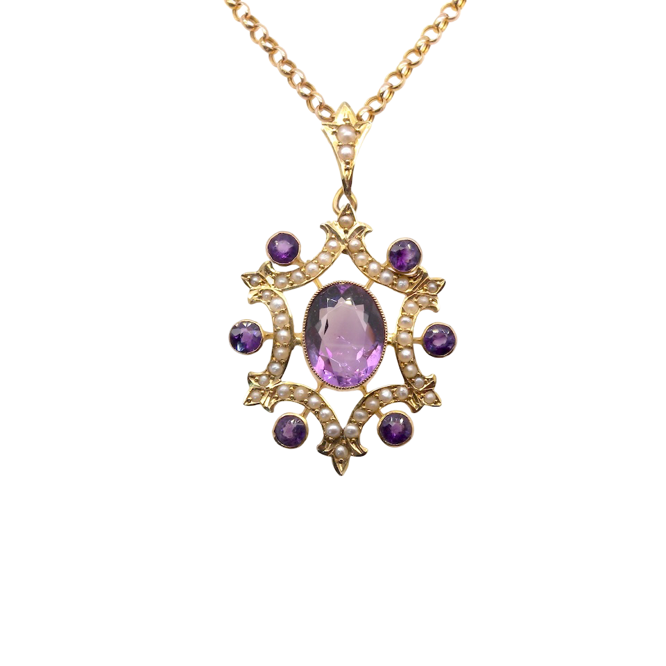 An antique amethyst and pearl pendant