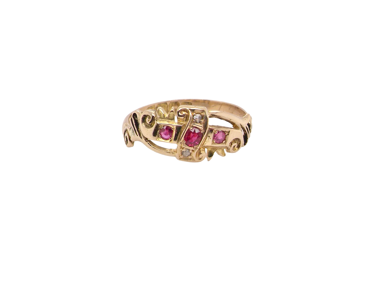 An early 20th century ring. 18 carat gold, set with three rubies. 