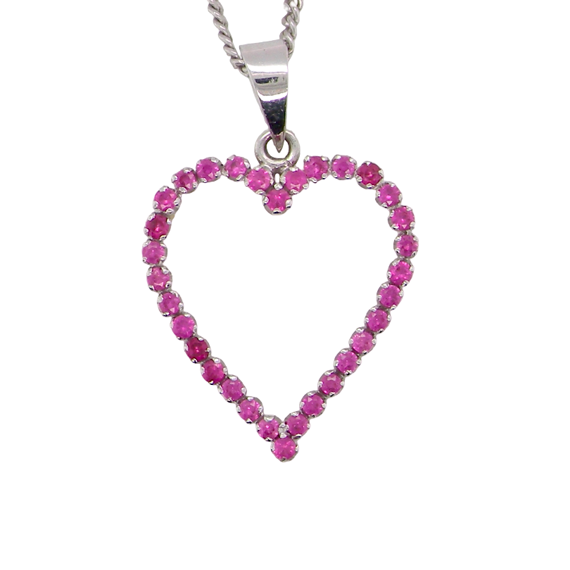An elegant and beautifully crafted open heart pendant, set with a delightful arrangement of delicate pink sapphires,