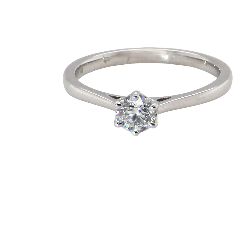 An elegant and timeless 18 carat white gold diamond solitaire ring, featuring a beautiful brilliant cut white diamond, independently certified by the Gemological Institute of America (GIA).