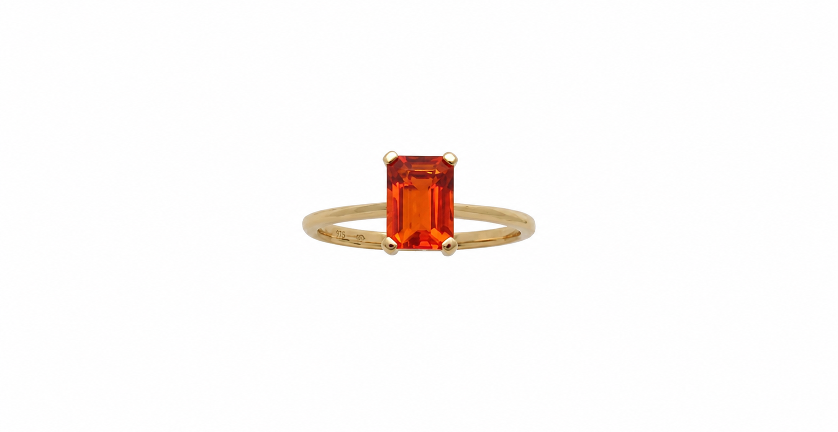 An emerald cut fire opal solitaire ring